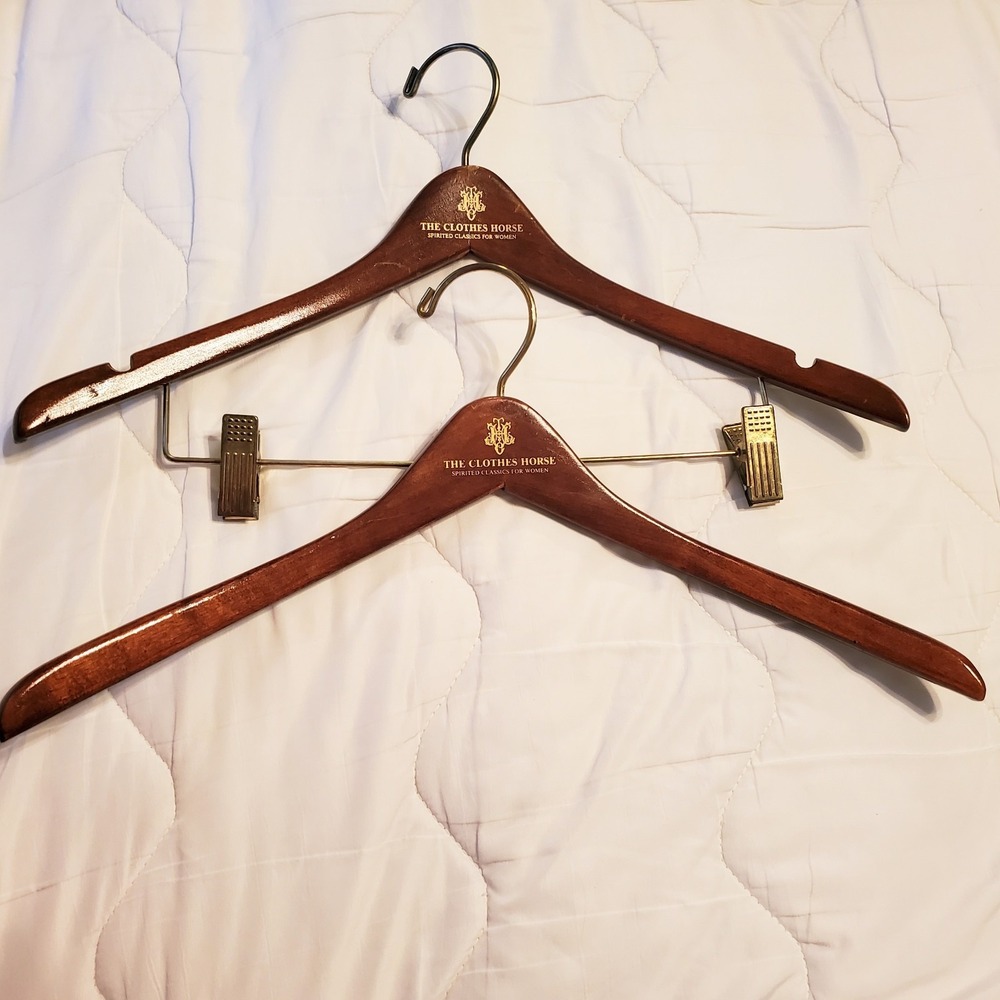 6‎ Vtg Walnut Tone Wood Hangers 2 Suit w/Trouser Bar Jacket Pants Clothes Horse - Picture 4 of 5